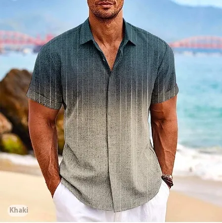 Gradient 3d Printed Short-sleeved Shirt Summer