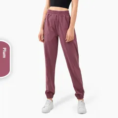 Zipper Pocket High Waist Running Pants Women's Peach Hip Fitness Trousers - Plum Color - View 1