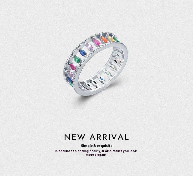 S925 Closed High-grade Rainbow Full Diamond Ring