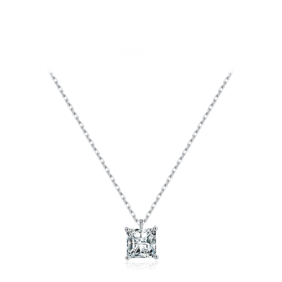 Sterling Silver Super Shiny Square Zircon Necklace
