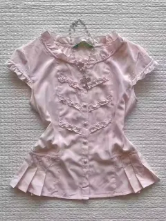 Slim Fit Short Sleeve Slimming Sweet Cool Flower Top - Pink - View 1