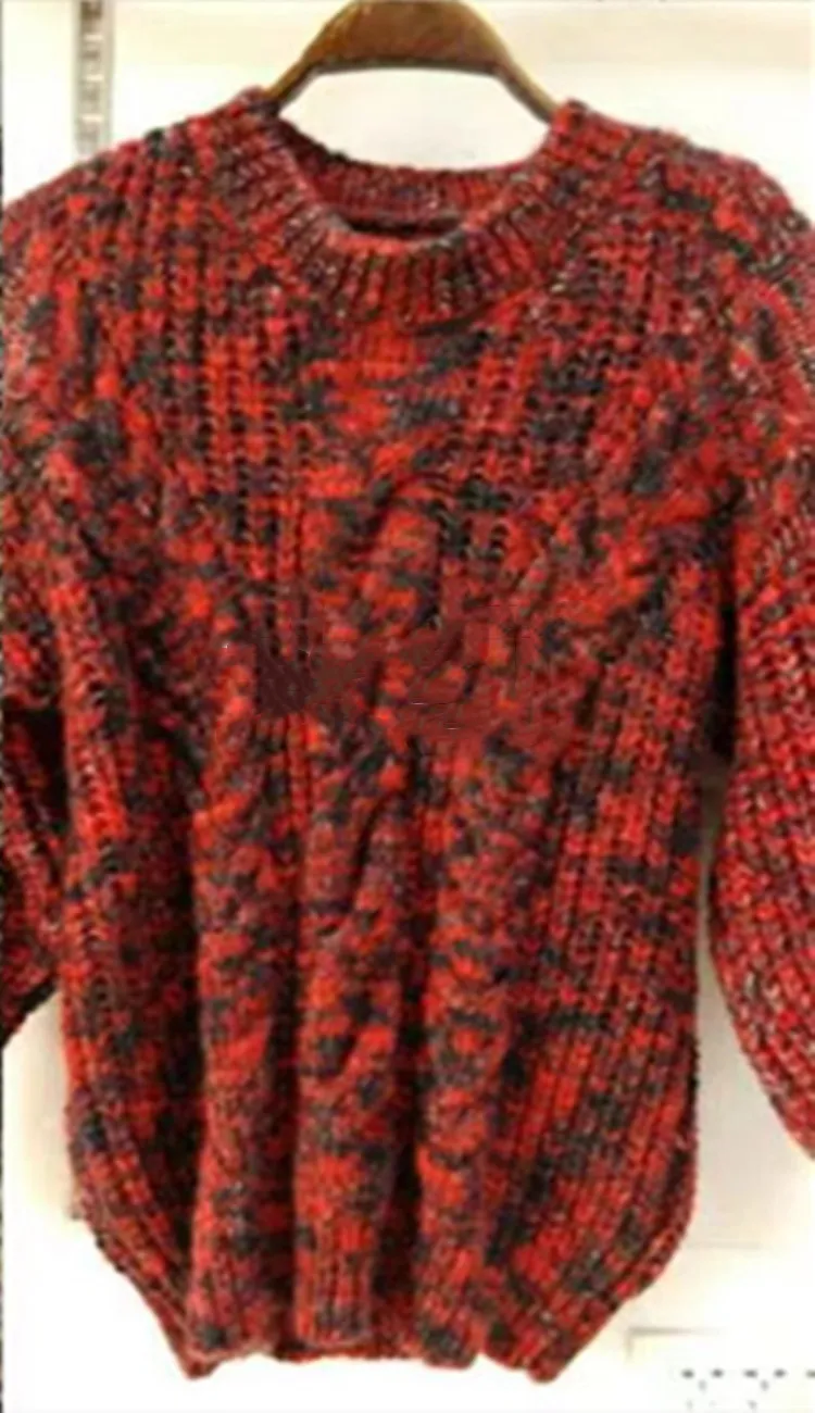 Autumn And Winter New Women's Wool Turtleneck Pullover Twist Long Sleeve Loose Knitted Bottoming Shirt - Round Neck Red