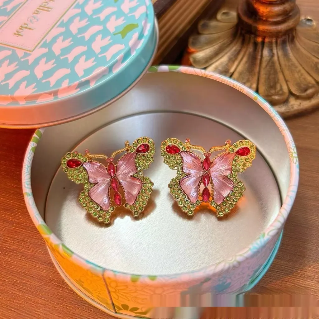 Butterfly Rhinestone Sweet Brooch Necklace Suit - Earrings Printing Storage Box