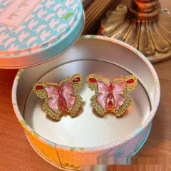 Butterfly Rhinestone Sweet Brooch Necklace Suit - Earrings Printing Storage Box - View 1