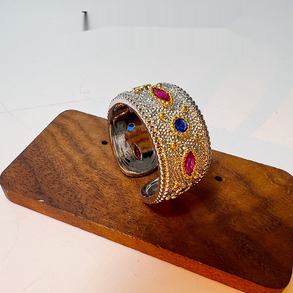 Brushed Earrings Ring Micro-inlaid Gem Opening