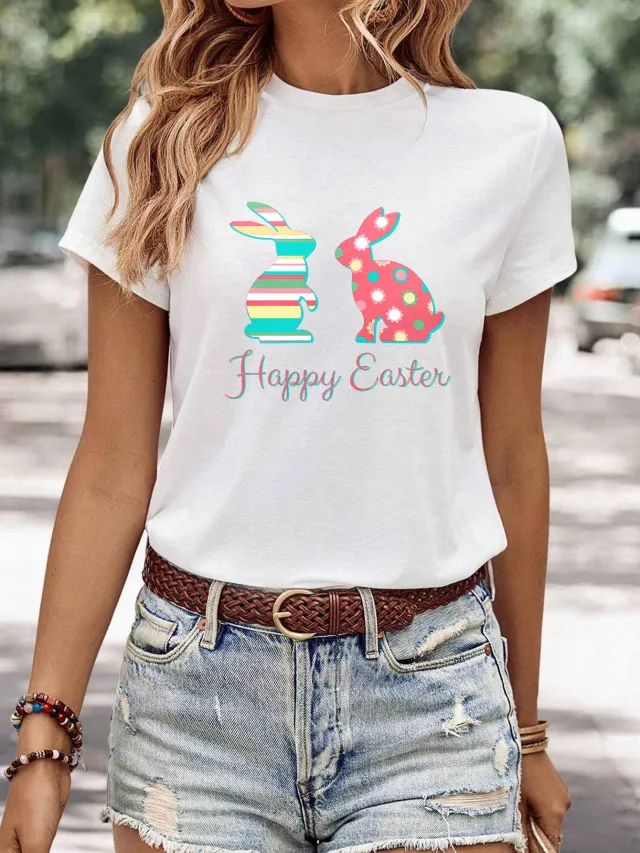 Women's Minimalist Printed Casual Round Neck Short Sleeved Shirt 6 Style 2Xl - Shop at LoveMi