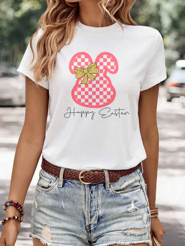 Women's Minimalist Printed Casual Round Neck Short Sleeved Shirt 9 Style - Shop at LoveMi