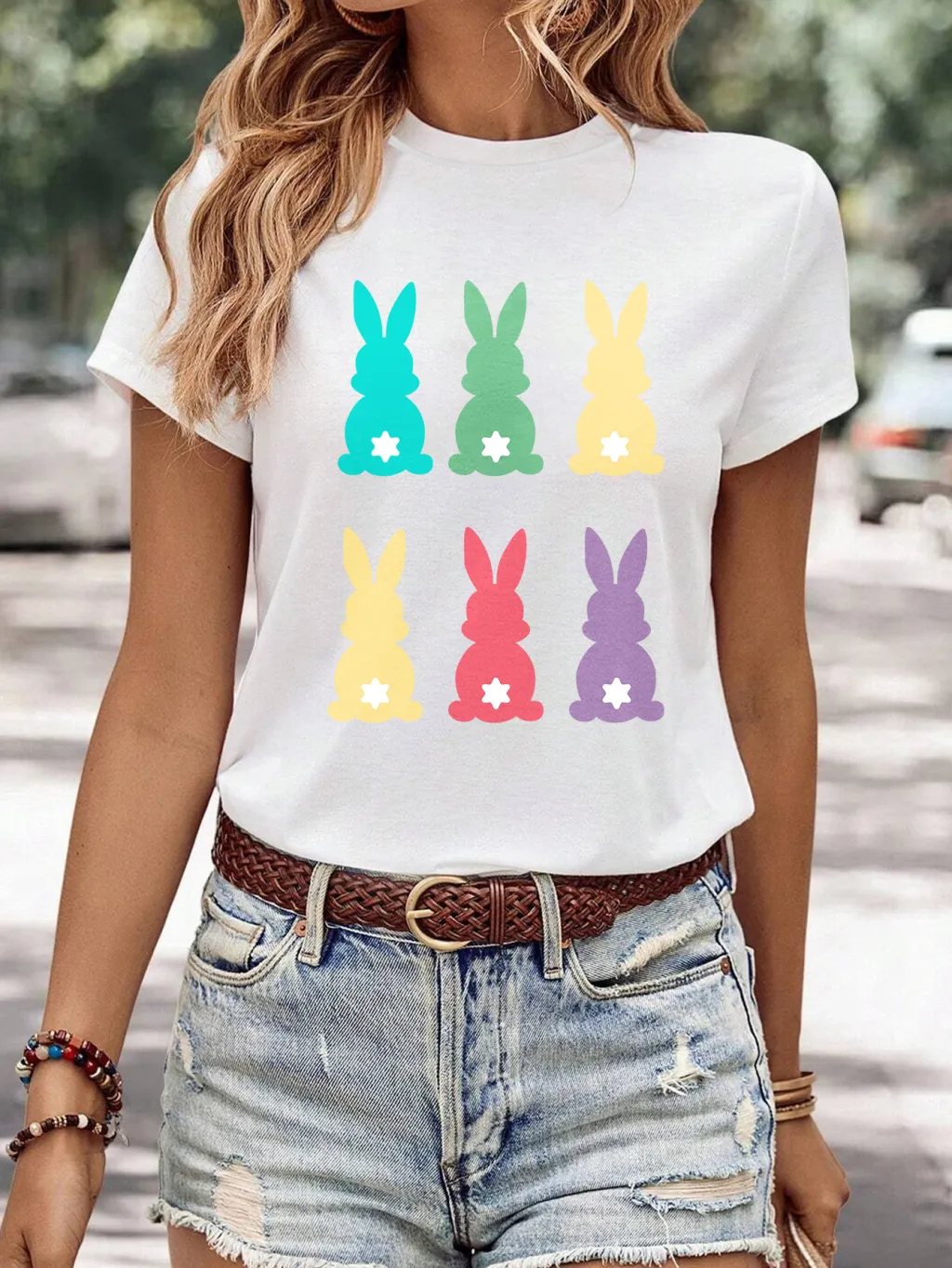 Women's Minimalist Printed Casual Round Neck Short Sleeved Shirt - 9 Style