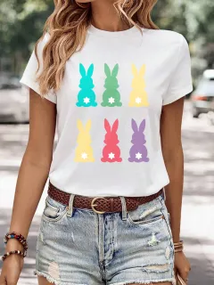 Women's Minimalist Printed Casual Round Neck Short Sleeved Shirt - 9 Style-Xl - View 1