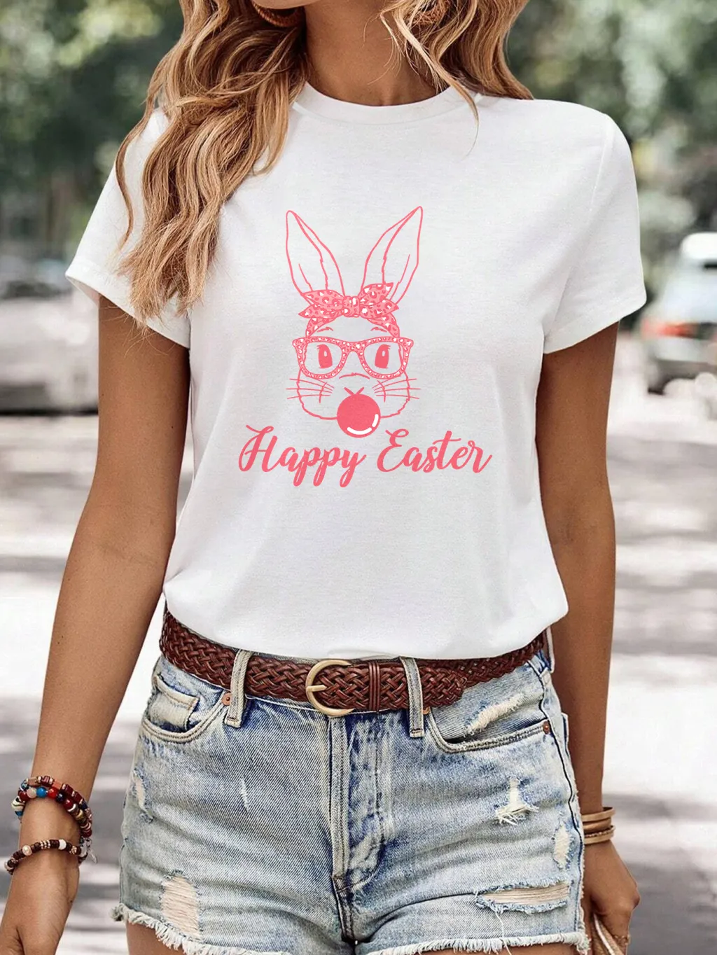 Women's Minimalist Printed Casual Round Neck Short Sleeved Shirt - 6 Style