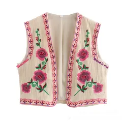 French Design Fashionable Casual Style All-match Two-color Embroidered Vest - Beige - View 1