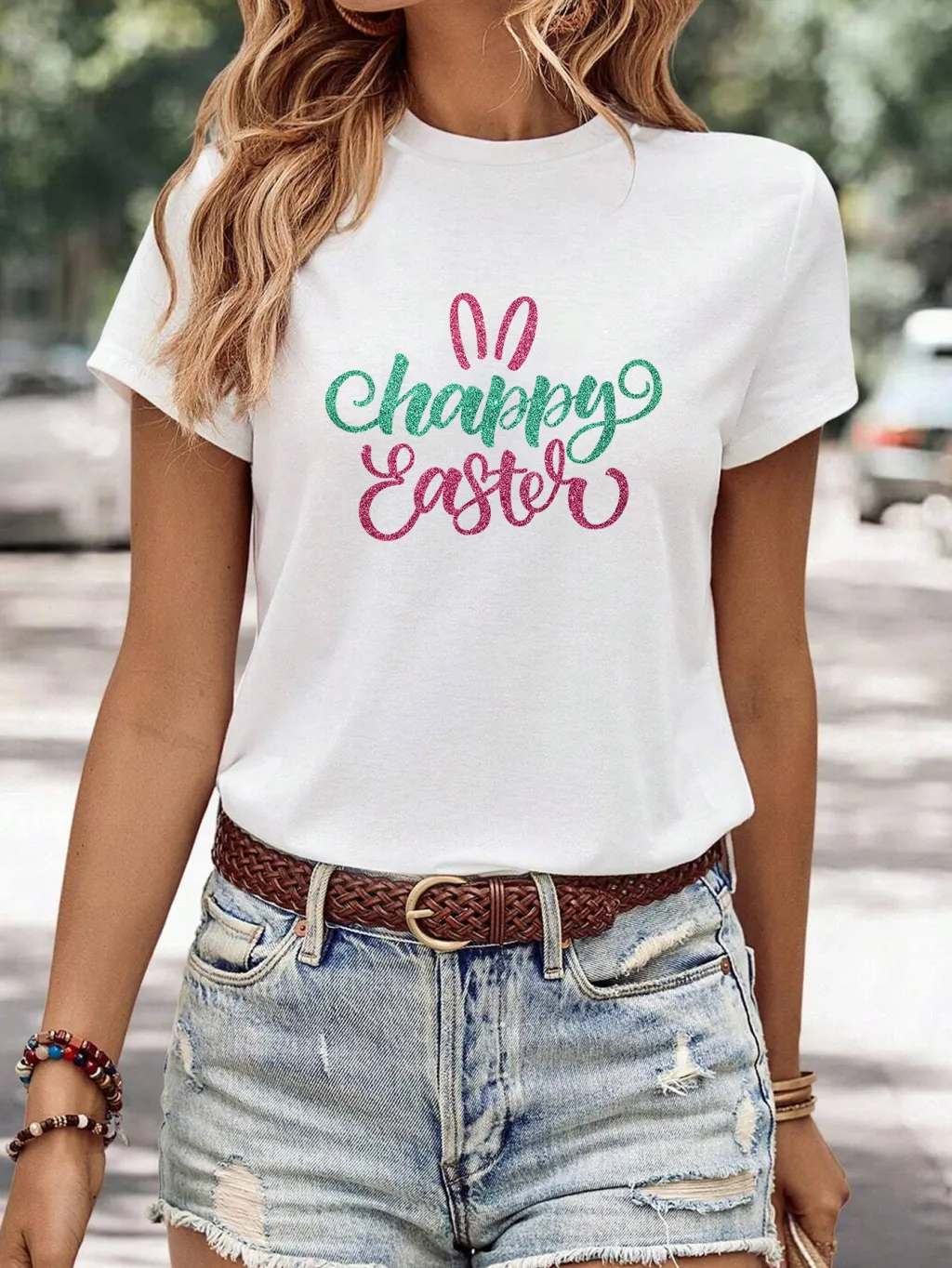 Women's Minimalist Printed Casual Round Neck Short Sleeved Shirt - 18 Style-M