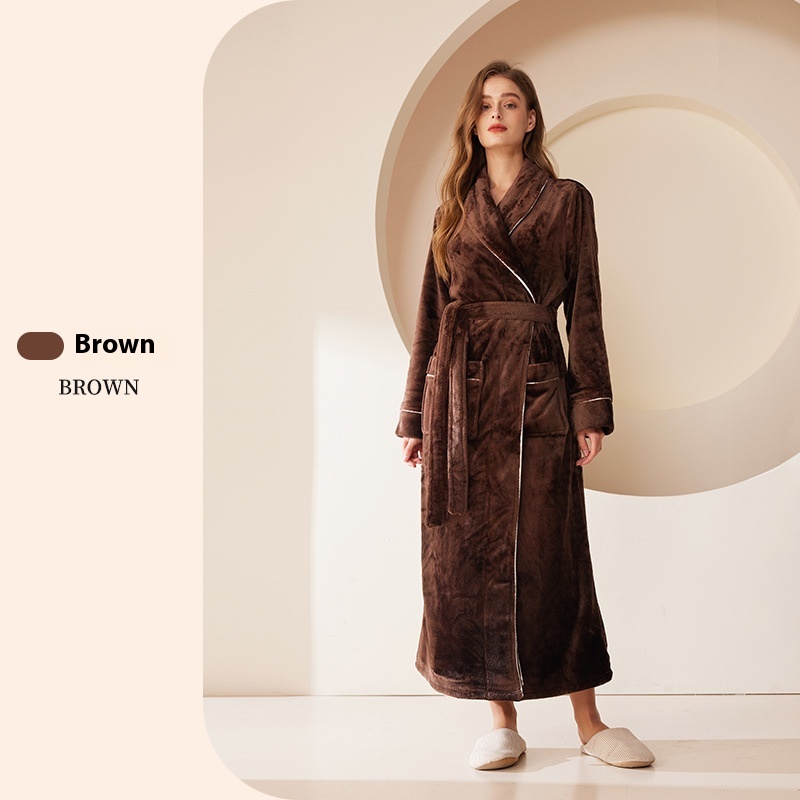 Extended Autumn And Winter Coral Fleece Bathrobe