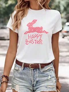 Women's Minimalist Printed Casual Round Neck Short Sleeved Shirt - 7 Style-S - View 1