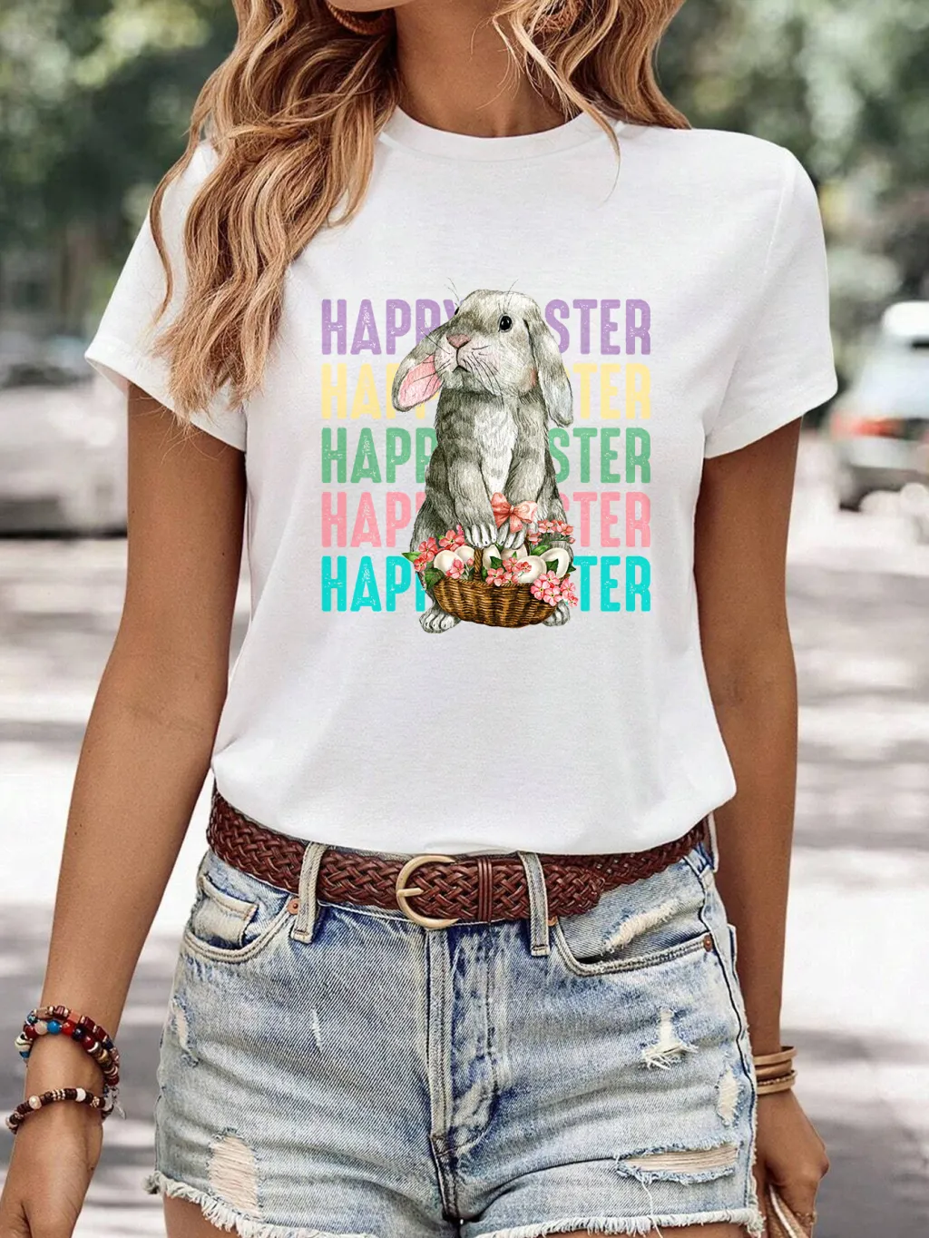 Women's Minimalist Printed Casual Round Neck Short Sleeved Shirt - 17 Style