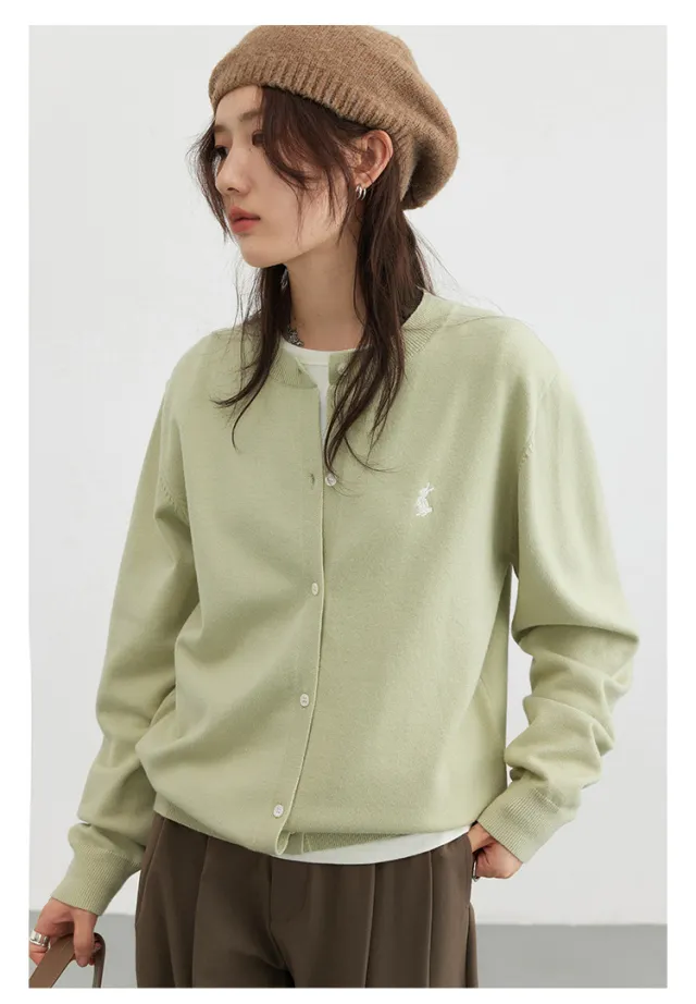 Autumn New Simple Solid Color Embroidered Knitted Cardigan Sweater Green - Shop at LoveMi