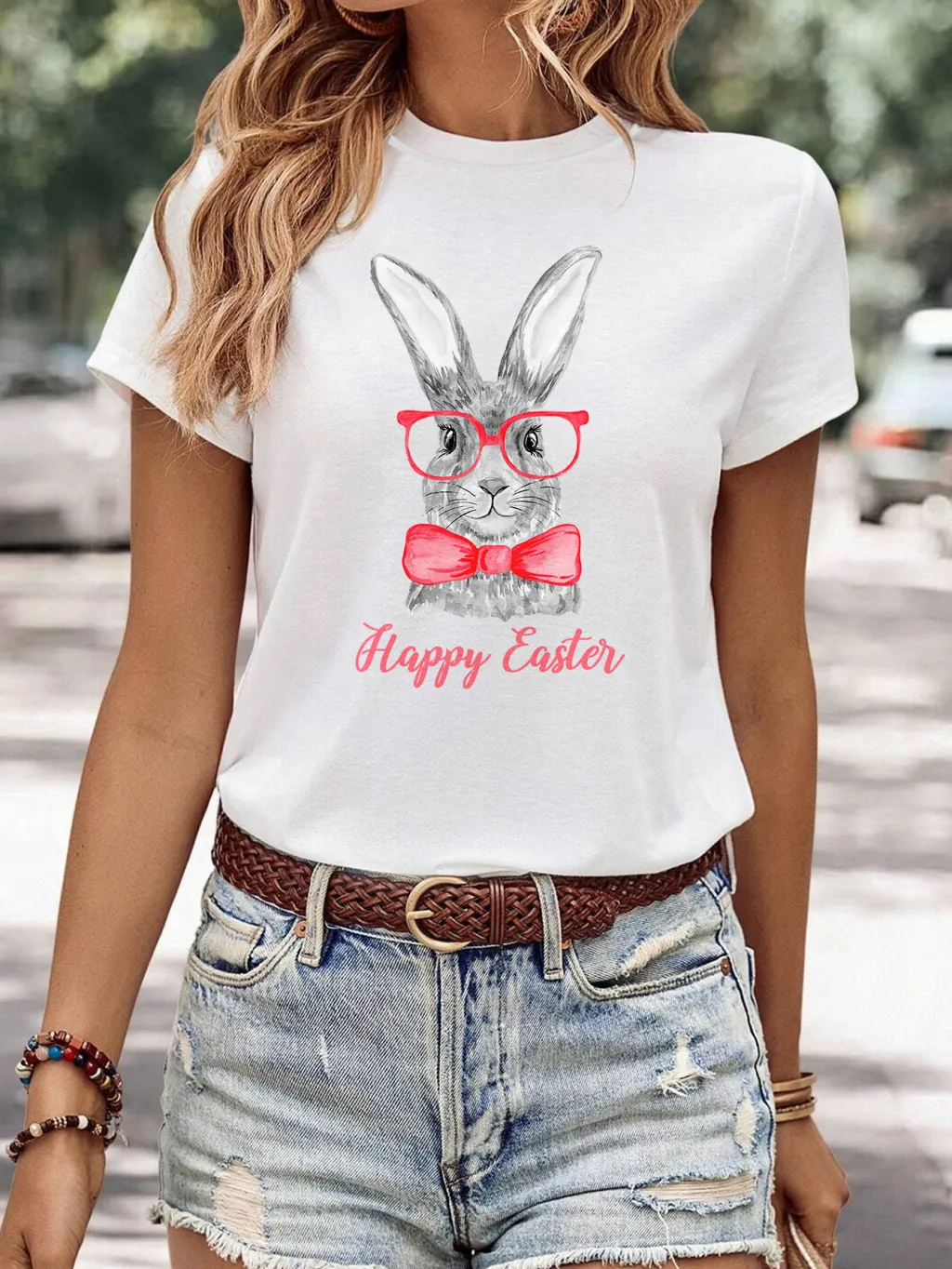 Women's Minimalist Printed Casual Round Neck Short Sleeved Shirt - 2 Style