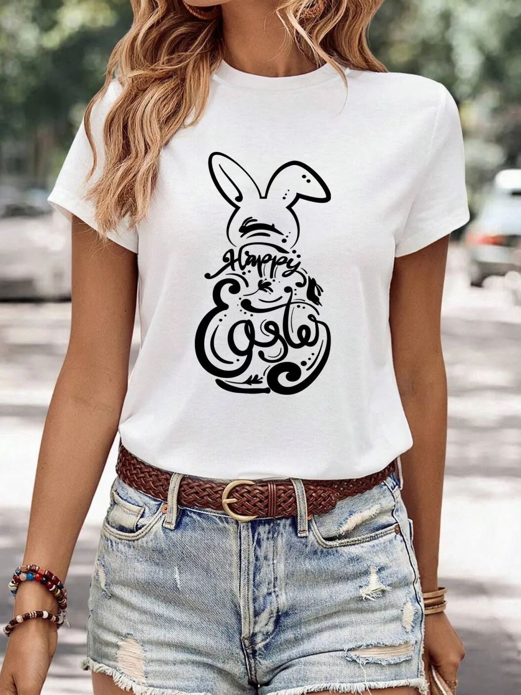 Women's Minimalist Printed Casual Round Neck Short Sleeved Shirt - 1 Style