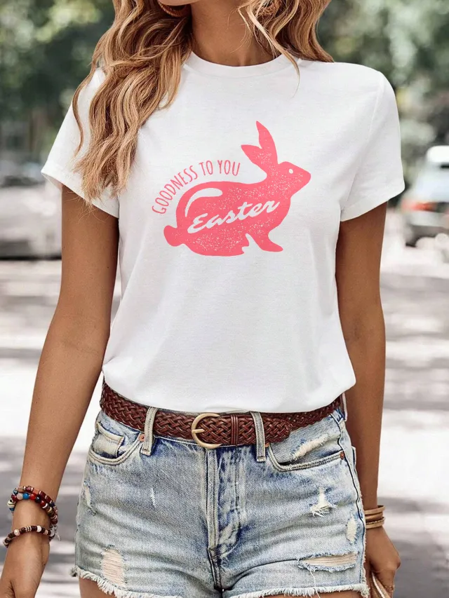 Women's Minimalist Printed Casual Round Neck Short Sleeved Shirt 5 Style 2Xl - Shop at LoveMi