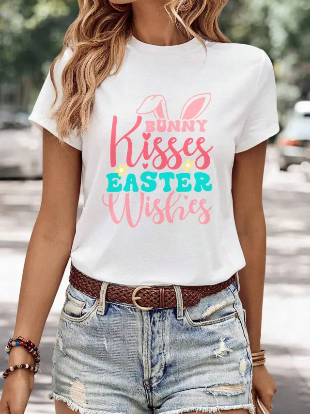 Women's Minimalist Printed Casual Round Neck Short Sleeved Shirt 8 Style - Shop at LoveMi