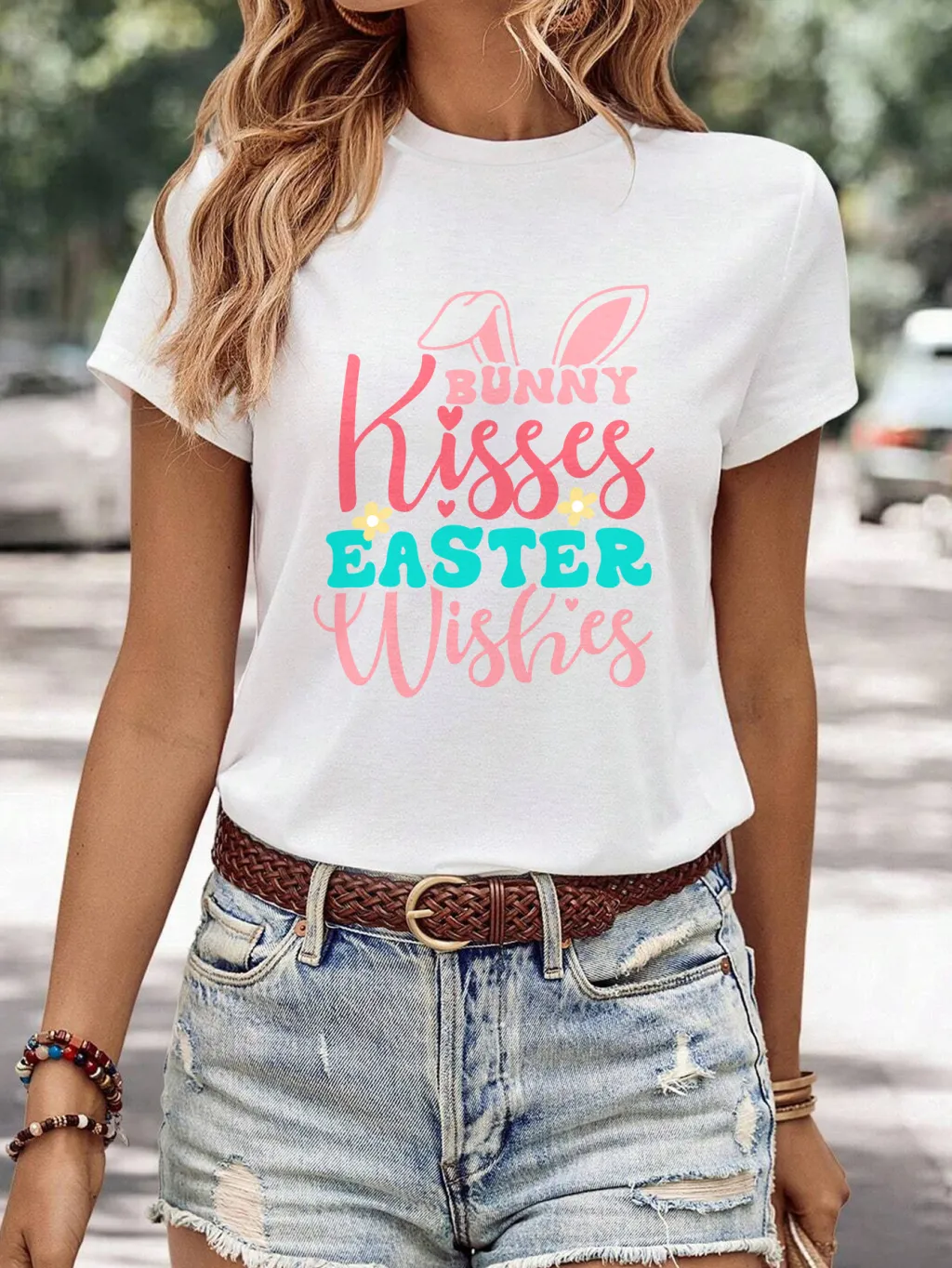 Women's Minimalist Printed Casual Round Neck Short Sleeved Shirt - 8 Style
