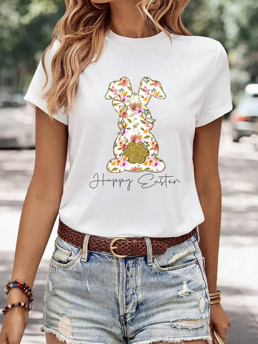Women's Minimalist Printed Casual Round Neck Short Sleeved Shirt - 12 Style