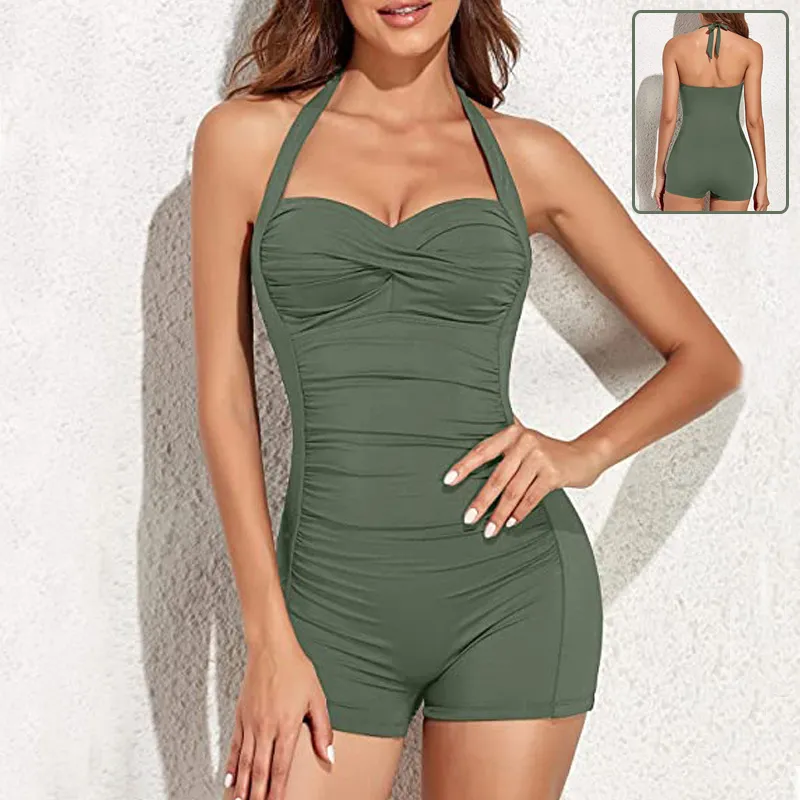 Women's Boxer One-piece Pure Color Bikini