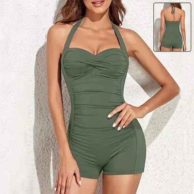 Women's Boxer One-piece Pure Color Bikini