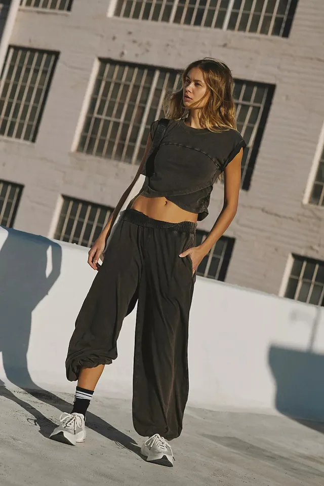 Ladies Two piece Set Solid Color Casual Suit Short Sleeveless Top Sweatpants Black - Shop at LoveMi