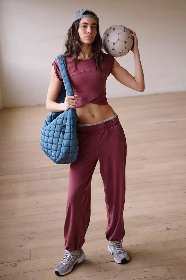 Ladies Two piece Set Solid Color Casual Suit Short Sleeveless Top Sweatpants Red - Shop at LoveMi