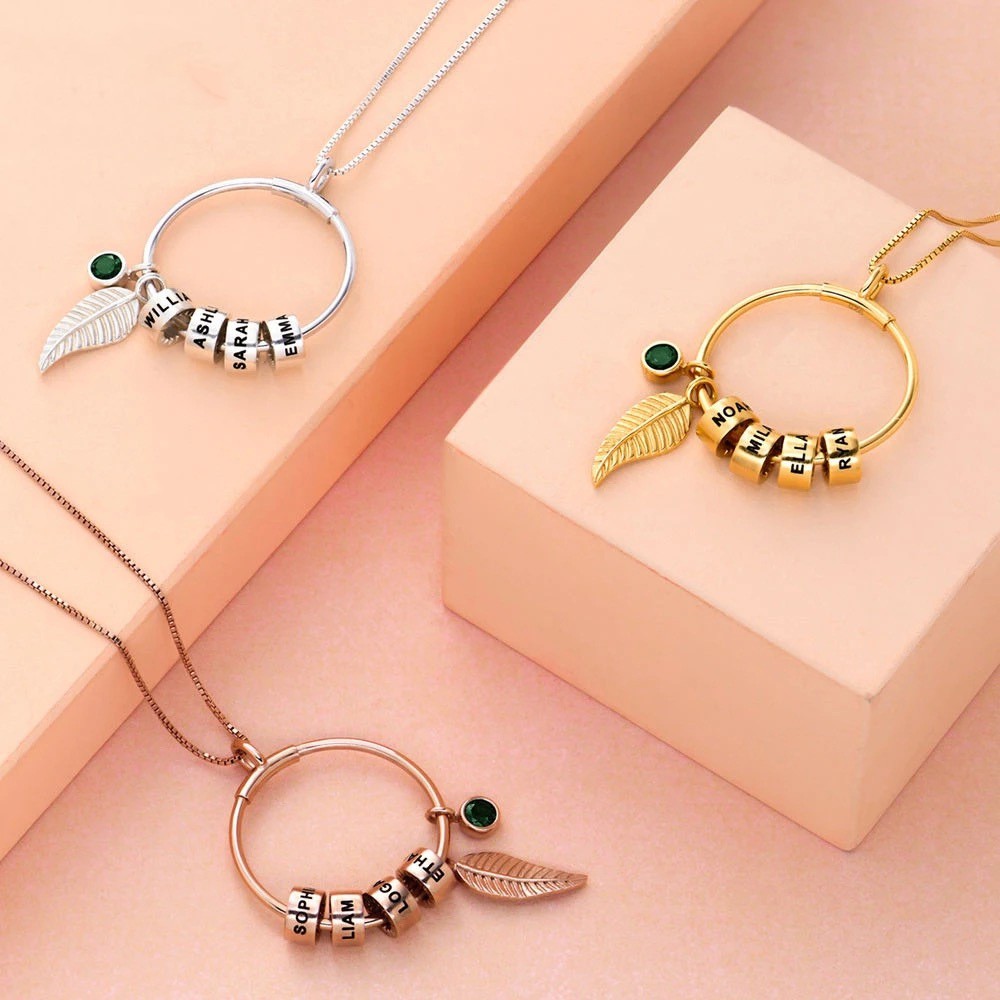 Birthday Stone Circular Bead Stainless Steel Necklace