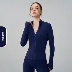 New Autumn And Winter Turtleneck Sports Running Jacket Workout Clothes - Blue - View 1