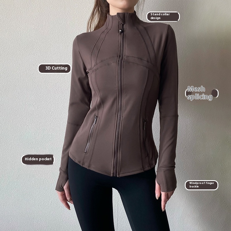 Yoga Clothes Coat Zipped Stand Collar Slim Fit Slimming Sports Top