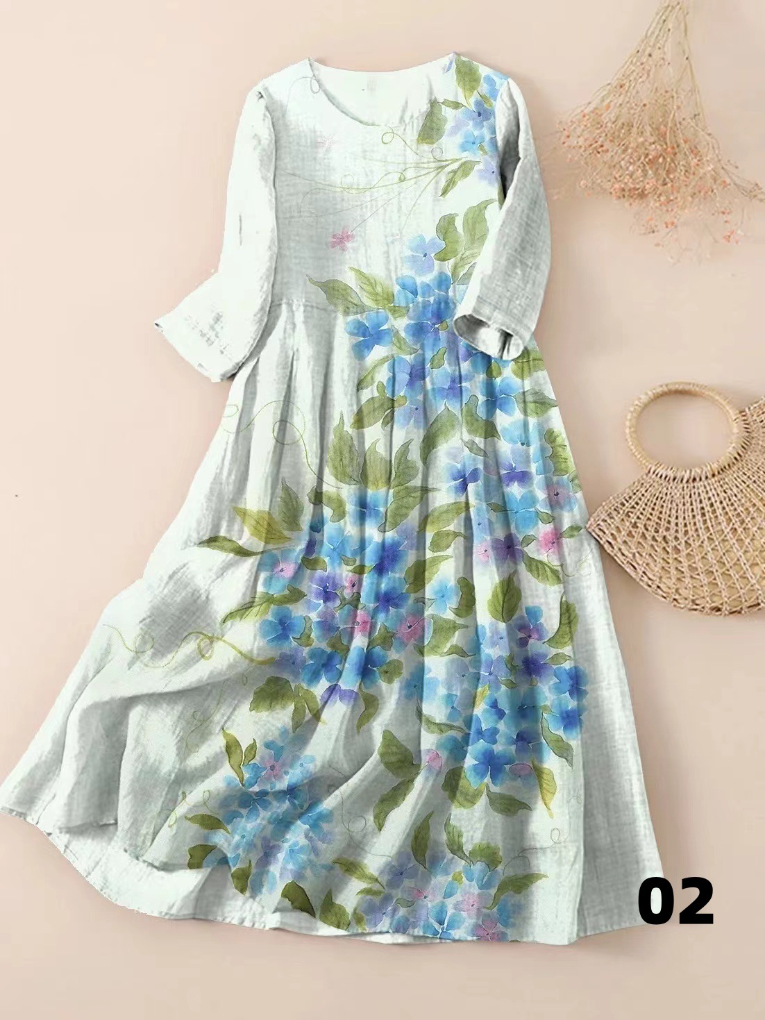 Ladies Fashion 3D Printed Floral Pattern Dress