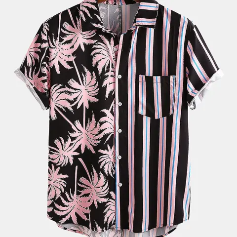 Men Clothing Summer New Men's Coconut Print Striped Stitching