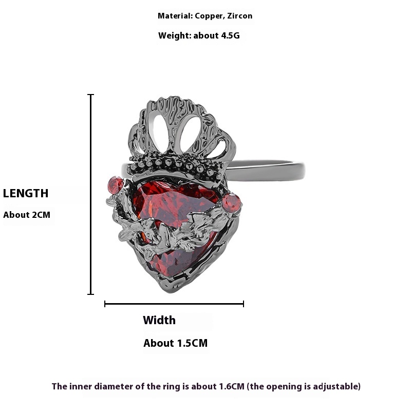 Female Creative Dark Crown Love Heart-shaped Ring