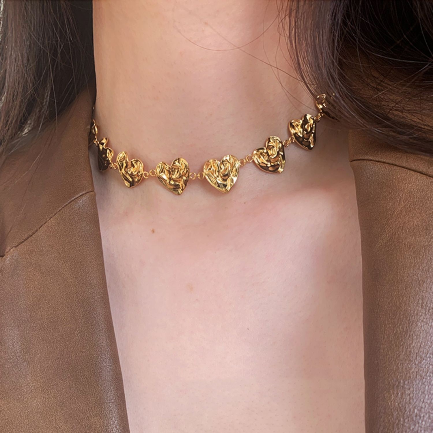 Gold Texture Love Clavicle Chain