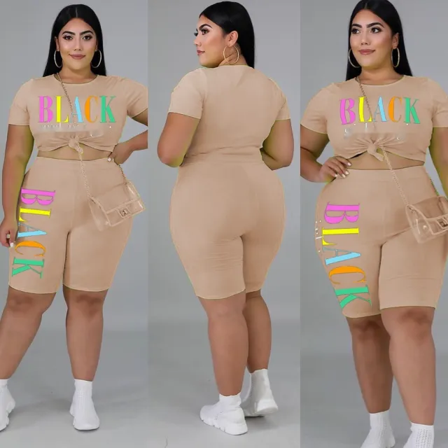 Letter Fashion Casual Plus Size Women's Clothing Suit Apricot - Shop at LoveMi