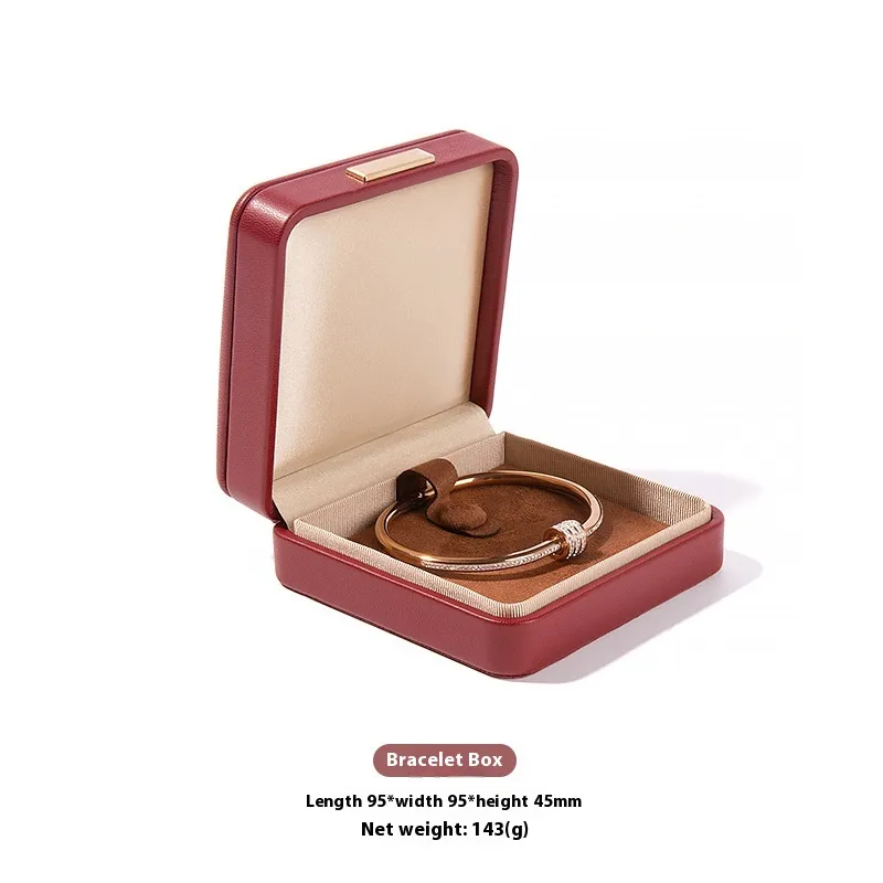 High-grade PU Leather Jewellery Box Rounded Corner Ring Box - Red Bracelet Box