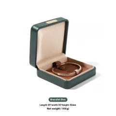 High-grade PU Leather Jewellery Box Rounded Corner Ring Box - Dark Green Bracelet Box - View 1
