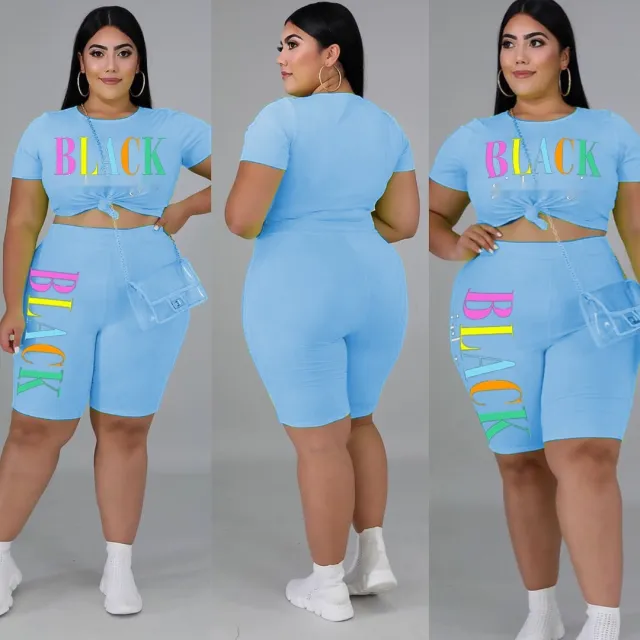 Letter Fashion Casual Plus Size Women's Clothing Suit Blue - Shop at LoveMi