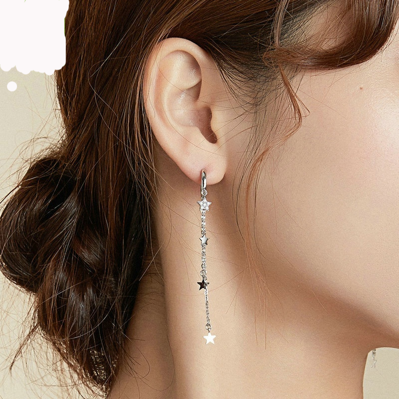 S925 Sterling Silver Star Moon Tassel Earrings