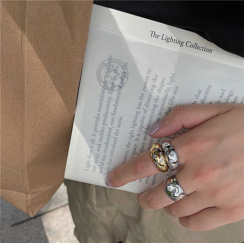 Copper-plated Gold Ring Diamond Round Radian Ring