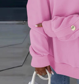 Asymmetric Neckline Button Sleeve Drop-shoulder Sweatshirt