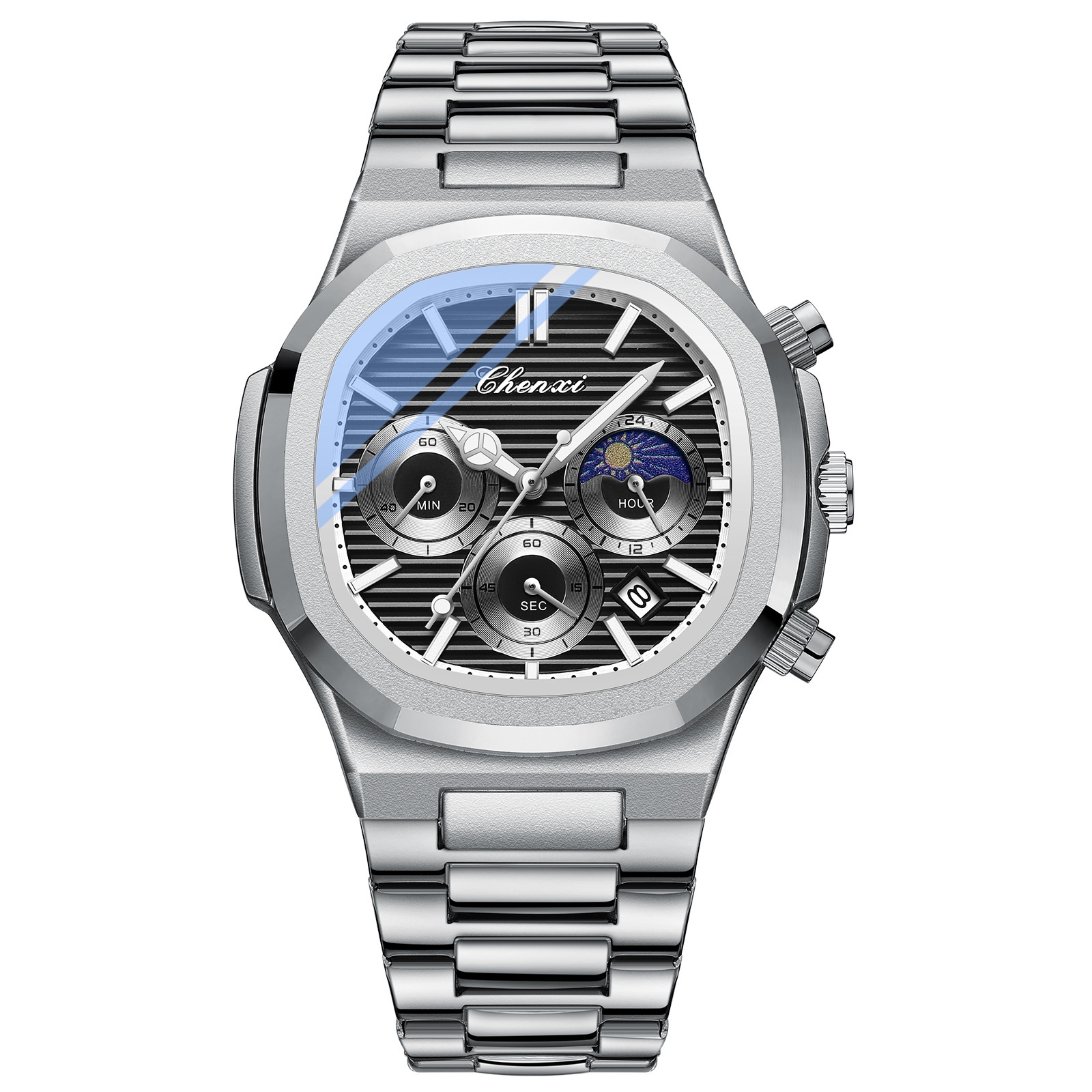 Silver Case Black Steel