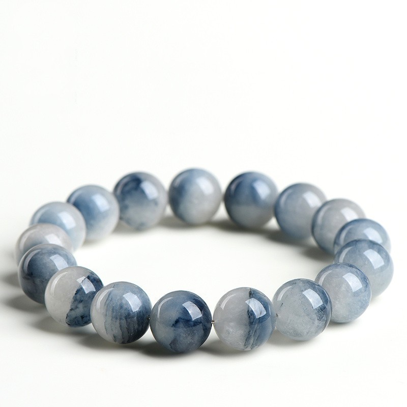 Natural Half Pot Blue Rabbit Hair Round Bead Bracelet