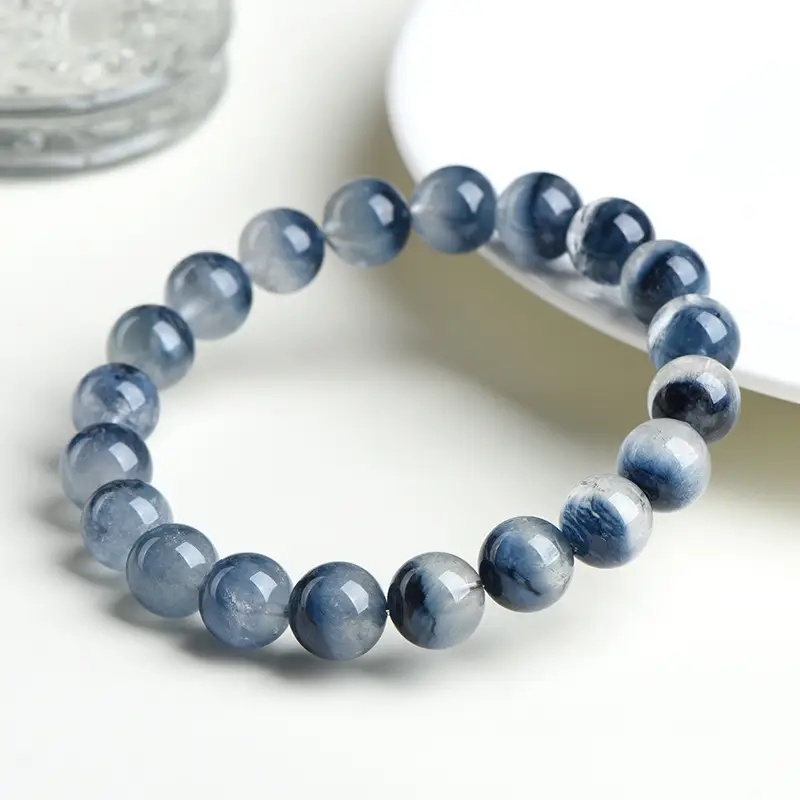 Natural Half Pot Blue Rabbit Hair Round Bead Bracelet
