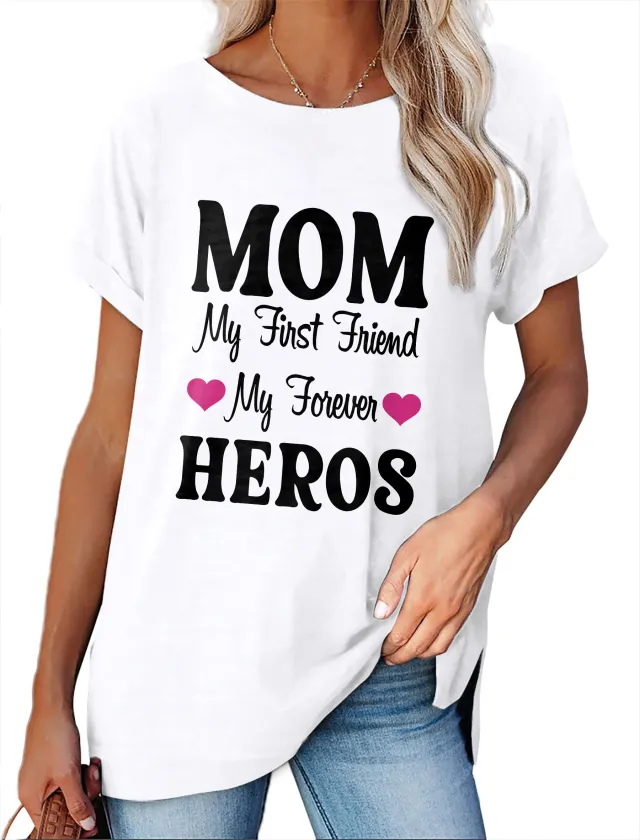 Women's Minimalist Printed Casual Round Neck Short Sleeved Shirt 8 Style - Shop at LoveMi