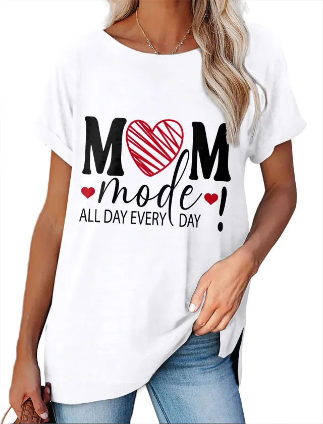 Women's Minimalist Printed Casual Round Neck Short Sleeved Shirt 1 Style S - Shop at LoveMi