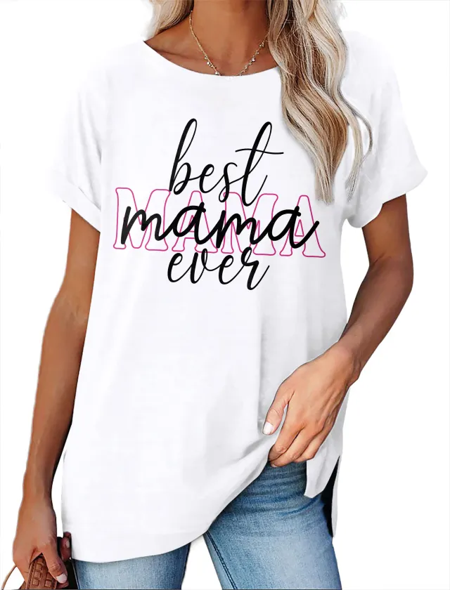 Women's Minimalist Printed Casual Round Neck Short Sleeved Shirt 7 Style S - Shop at LoveMi